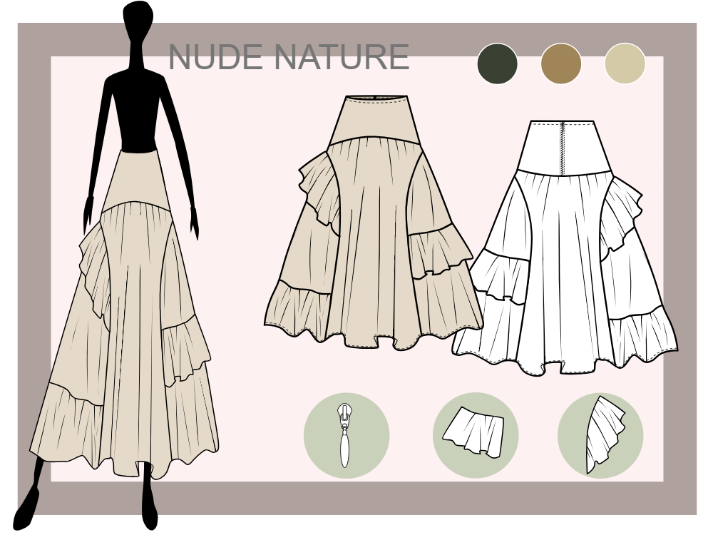 Ruffed Maxi Skirt Illustration Moodboard