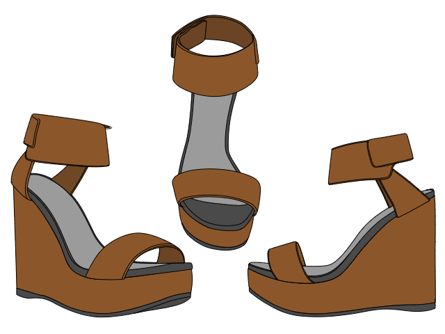 Brown wedges shoe sketch